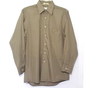 Van Heusen Mens Dress Shirt 15.5 32/33 Wrinkle Free Beige Cotton Blend